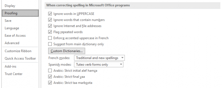 open proofing option in word for mac